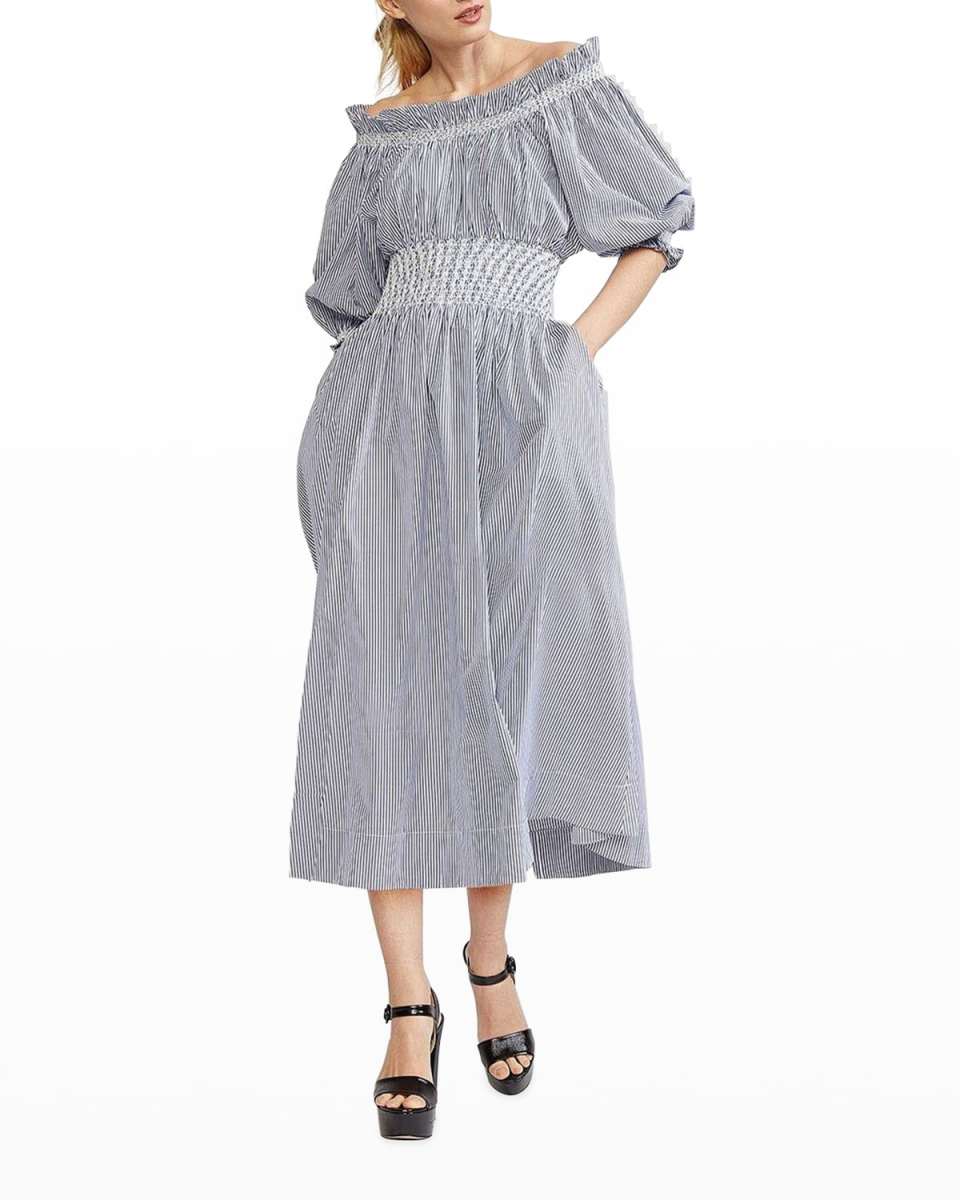 June Striped Off-Shoulder Midi Dress